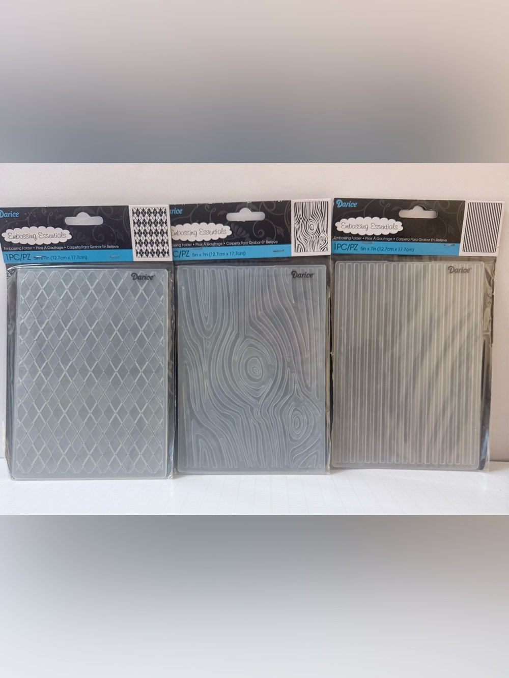 Darice Gray Embossing Folder Trio - Diamond, Woodgrain & Stripes